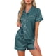 thumbnail image 1 of INSPIRE CHIC Conjunto de Pijama de Satén para Mujer Camisa de Manga Corta con Botones y Pantalones Cortos con Cuello en V y Estampado de Rayas Ropa de Dormir XS Azul Verde a Rayas, 1 of 6