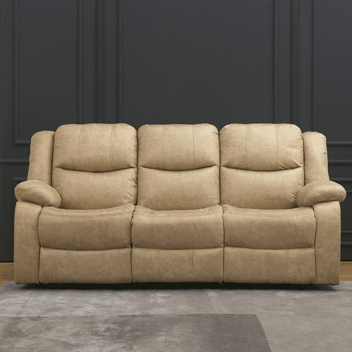 Muebles Santa Ana - Sofá Reclinable 3 Cuerpos Beige C/consola Smoke