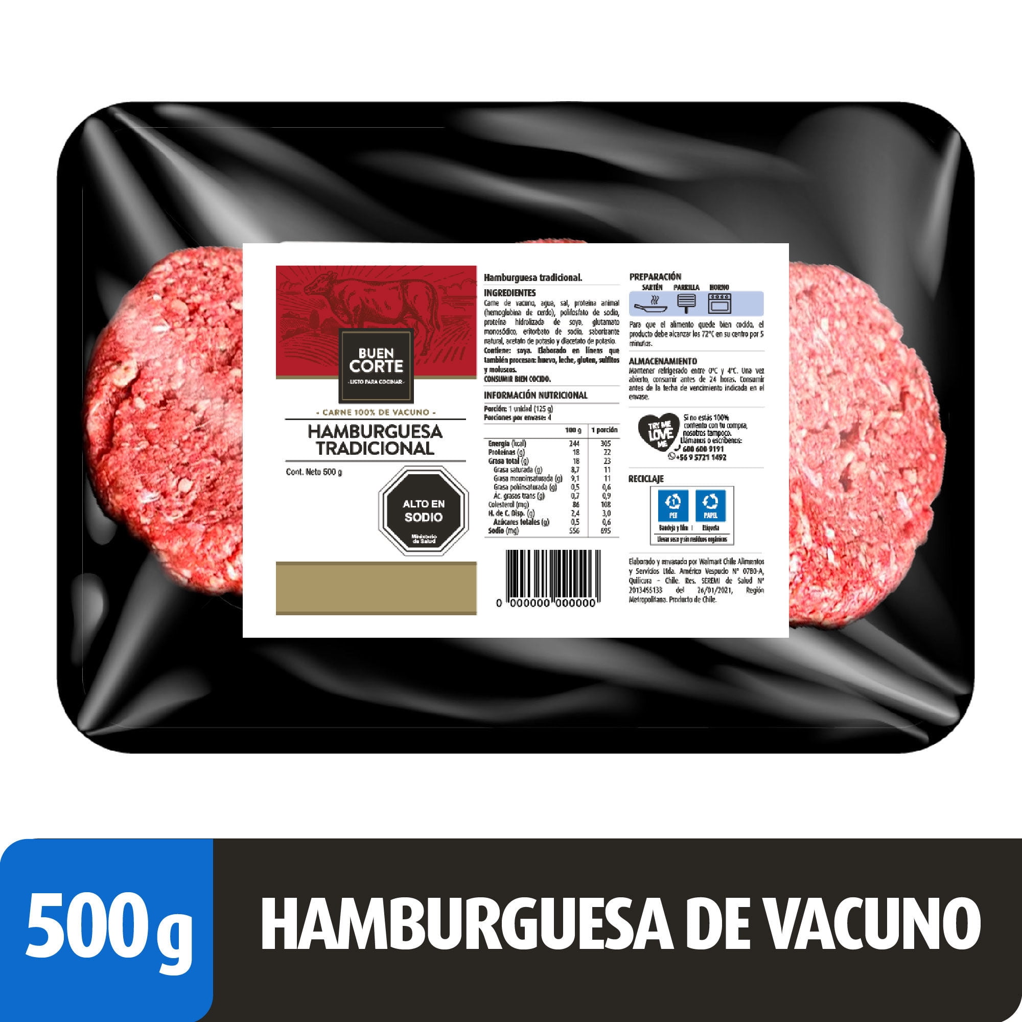 Hamburguesa De Vacuno 500 gr El Buen Corte
