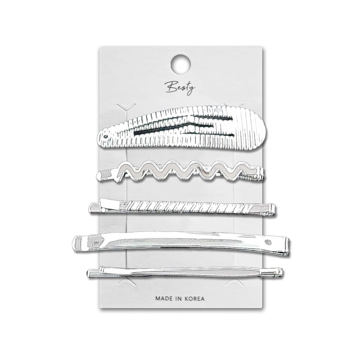 Besty - Set Clip Y Horquillas Metálicas Para Cabello X 5u Plateado