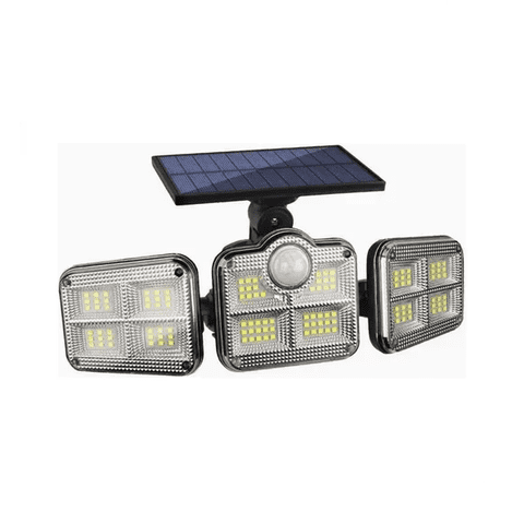 Genérico - Luz Solar Foco Triple Cabezal Con Sensor De Movimiento Negro