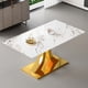 thumbnail image 2 of Transformable Heavy-Duty Stainless Steel Base in Gold, 63" x 35" Dining Table, Luxury Pandora White Pattern Tempered Glass Rock Top for Kitchen Dining Room, 2 of 3