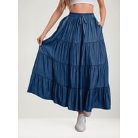 Flix Spa - Falda Larga Mezclilla Mujer Plisada Calidad Premium