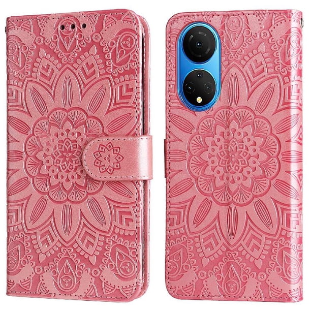 Funda tipo cartera FOXDOCK para Honor X7 , diseño girasol en relieve, cuero PU, cierre magnético, soporte y tarjetero