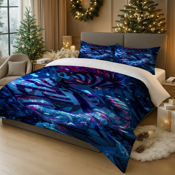 3pcs Hakuji Purple Light Crystal Warrior Themed Printed Bedding Set Polyester Wear- and Wrinkle-