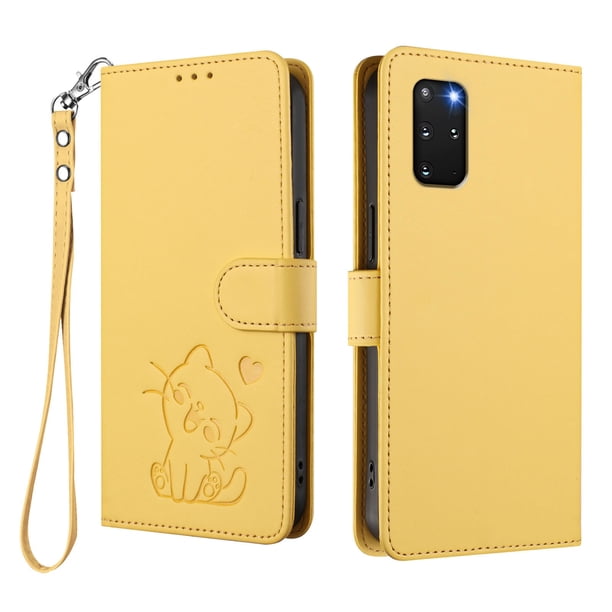 Carcasa Billetera de Cuero Sintético para Samsung Galaxy S20 Plus, Amarillo