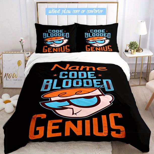 3pcs Custom Name Cartoon Dexters-Laboratory-Anime Theme Bedding Set Duvet Cover Closure Includes 1 Duvet Cover & 2 Pillowcases for All Seasons Bedroom Decor