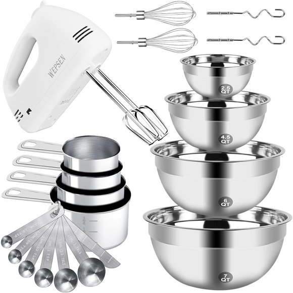 WEPSEN Batidora eléctrica de mano con set de bowls