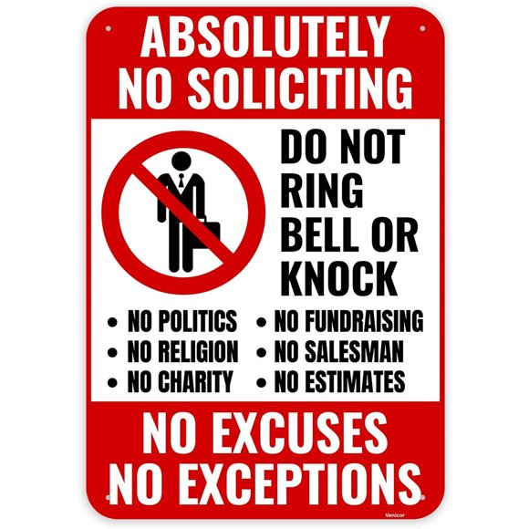 Cartel Venicor No Soliciting de aluminio, 10 x 7 pulgadas