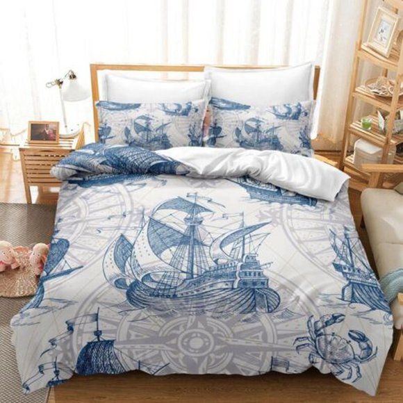 Navigation Fishing Boat Quilt Duvet Cover Set Doona Cover Home Textiles3-Piece Bedding Set