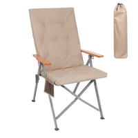 Vidita - Silla Reposera Plegable De Terraza Con Apoyabrazos De Madera Acolchada Caqui