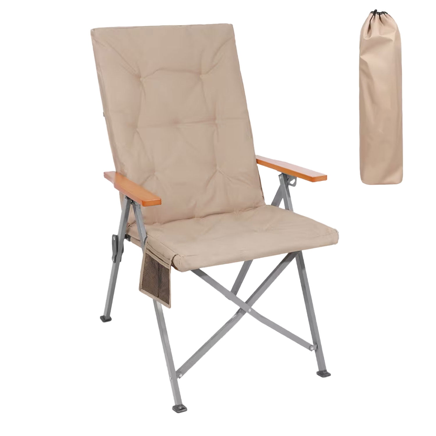 Vidita - Silla Reposera Plegable De Terraza Con Apoyabrazos De Madera Acolchada Caqui