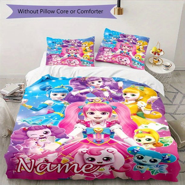 3pcs Magic Sweetheart Theme Customizable Name Digital Print Cover Set, Soft and Comfortable Bedding Set with 1 Cover and 2 Pillowcases, All-Season Quilt Set Excluding Quilt, Ideal for Home and Guest R