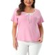 thumbnail image 1 of Agnes Orinda Camisetas de Mujer Tallas Grandes para Escuela o Universidad con Ribete en Contraste, Nudo en el Cuello Cuadrado, Manga Corta, Blusas Casuales 4X Rosa, 1 of 6