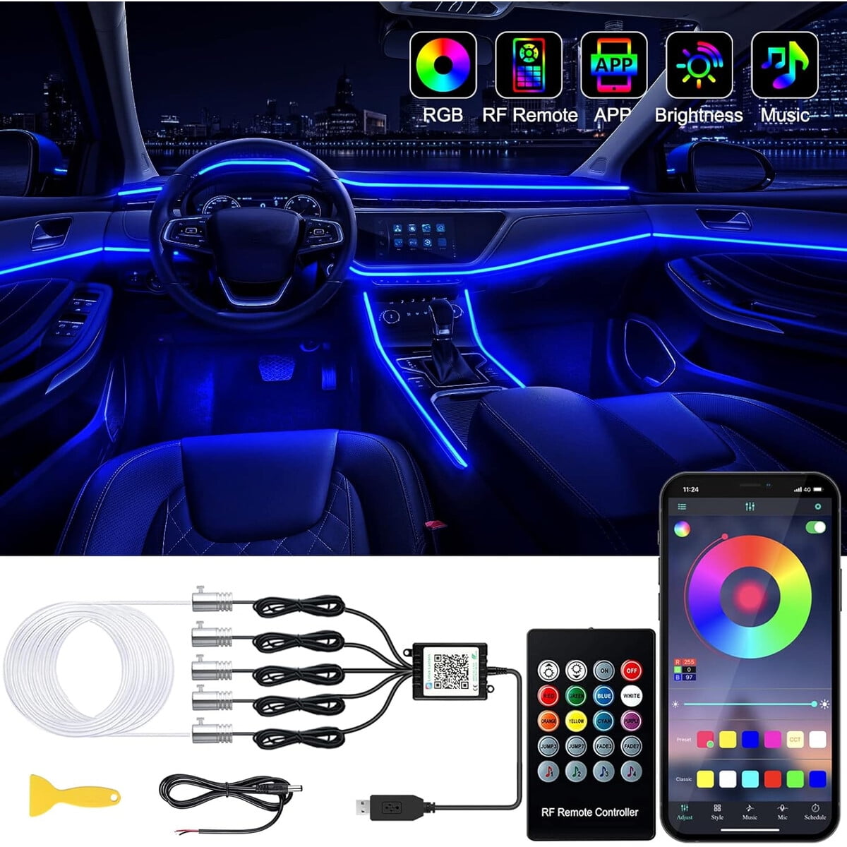 Luces Led Interior Auto Jushope Rgb App Control Universal