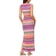 thumbnail image 3 of Vestido largo bohemio de verano para mujer con cuello redondo a rayas, abertura, fiesta de cóctel, club, vestido ajustado sin mangas S multicolor, 3 of 6