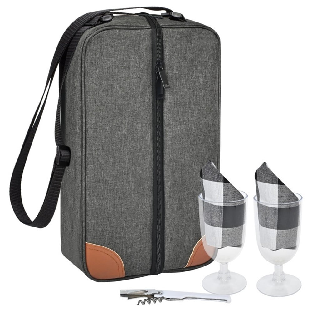 Xusx111 - Bolsa De Vino Aislada Con Vasos De Vino Inoxidable. Para Viajes En Barco. Bolsa De Enfriador De Vino Para La Playa. Portador De Vino Portátil Y Vasos Para Picnic. Regalo Para Amantes Del Vin