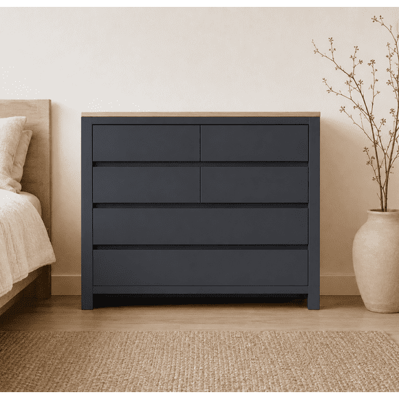 Cómoda "Puelo" 5 Cajones Mueble de Pino Clear con Distribución - Gris Grafito - 100x40x90 cm