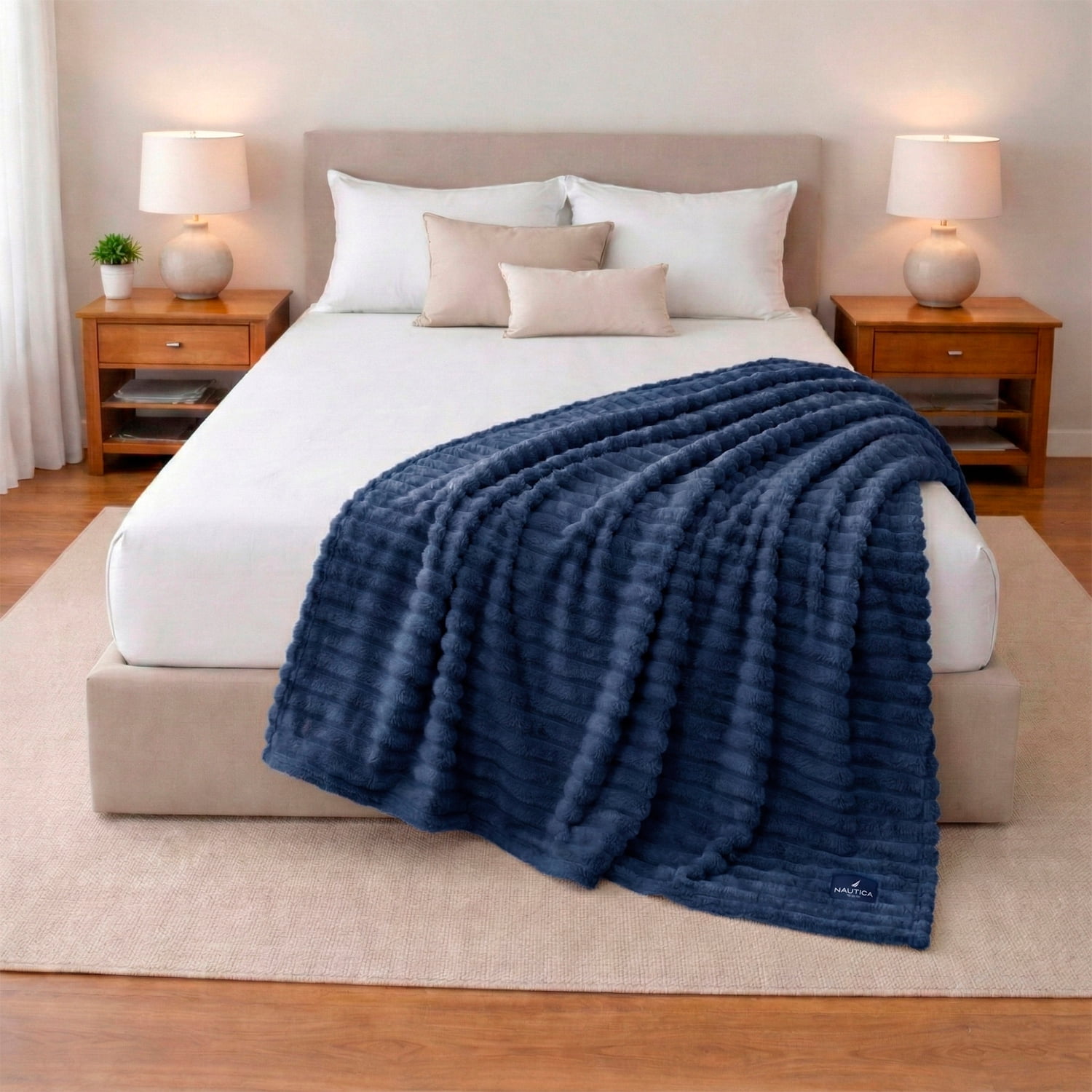 Manta De Cama Nautica Home Jacquard Franela Ultrasuave 127x178cm Azul