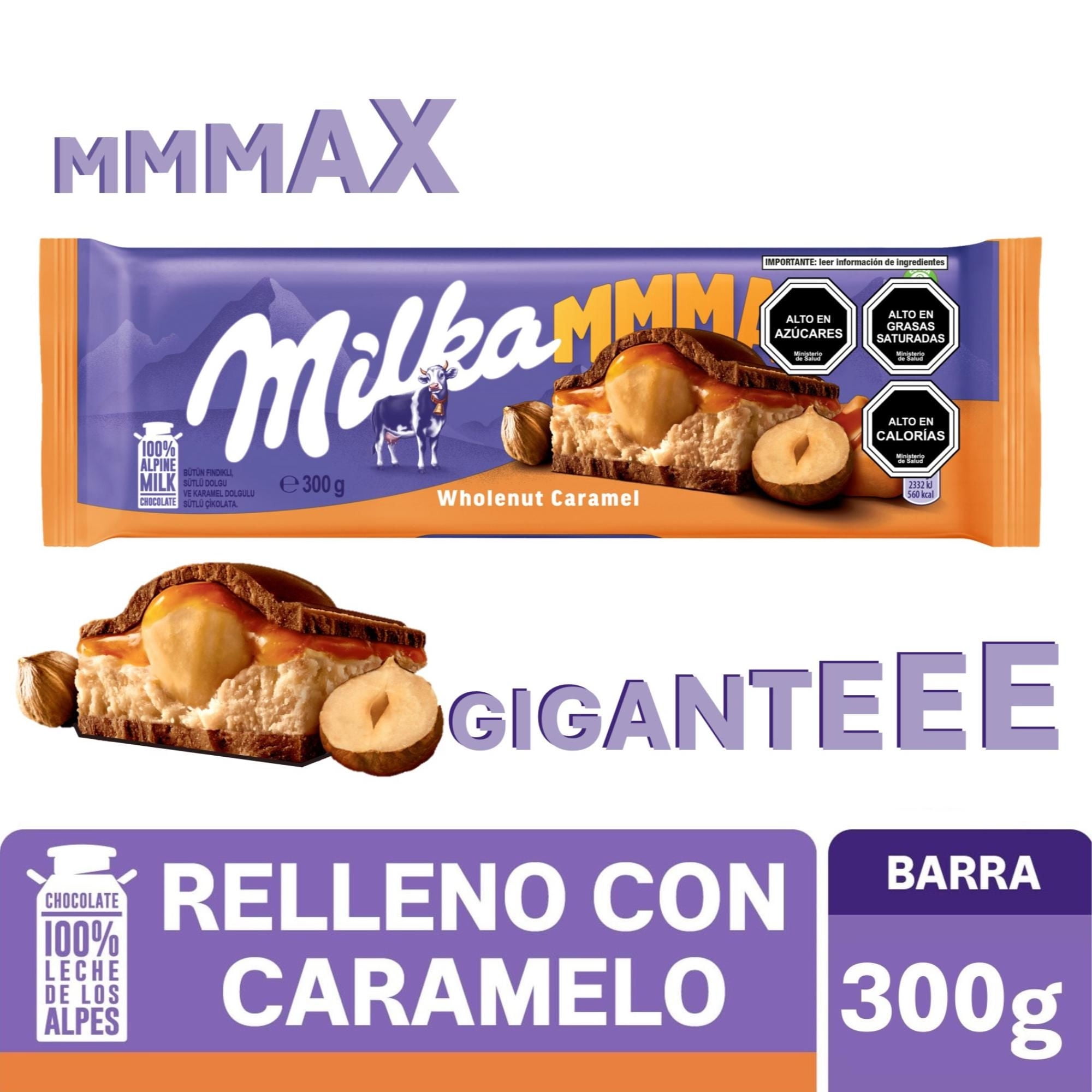 Chocolate De Leche Milka Con Relleno Sabor Caramelo Y Avellanas 300gr.