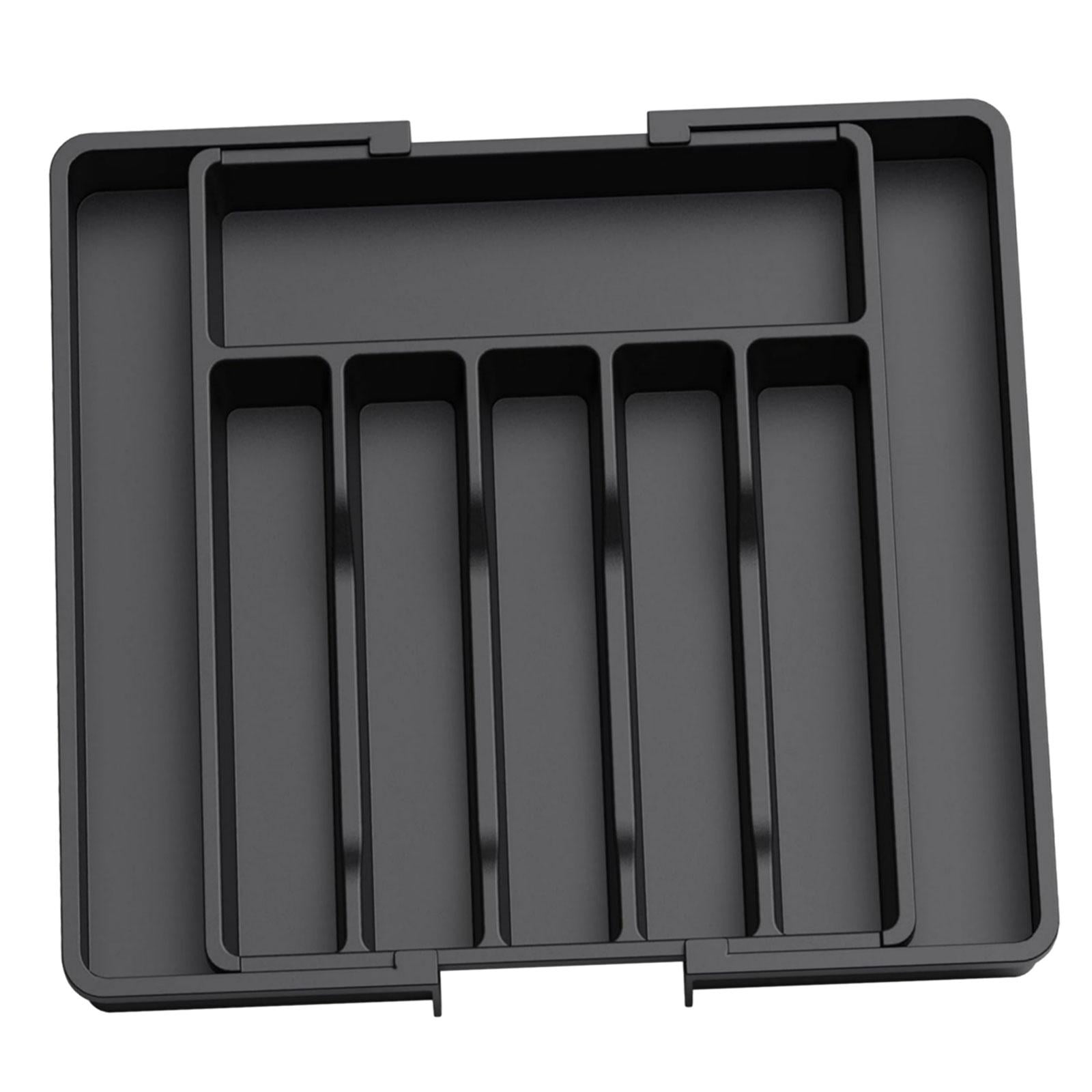 Magideal - Bandeja Extensible Para Utensilios De Cocina, Bandeja Para Cubiertos, Organizador De Cubiertos Resistente Con Múltiples Compartimentos, Práctico Para Negro