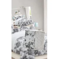 Casadeliacl - Cubrecama Quilt Sherpa 2Pl Blanco Y Gris Diseño Floral Blanco Y Gris