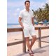 thumbnail image 2 of INSPIRE CHIC Conjunto de 2 Piezas para Hombre Camisa con Botones y Textura Jacquard y Pantalones Cortos con Cordón M Blanco, 2 of 5