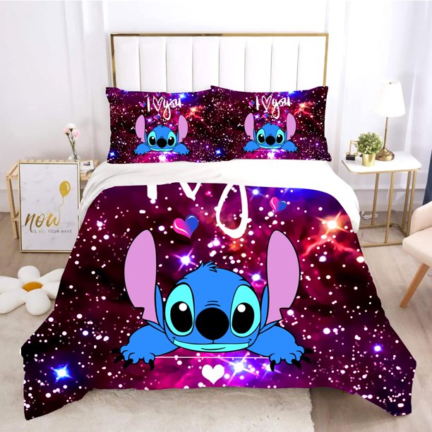 Stitch Cute Anime Kids Duvet Cover with Pillowcases Cartoon Bedding Sets Gifts for Girls Boys Kids Adults Queen King Full Size