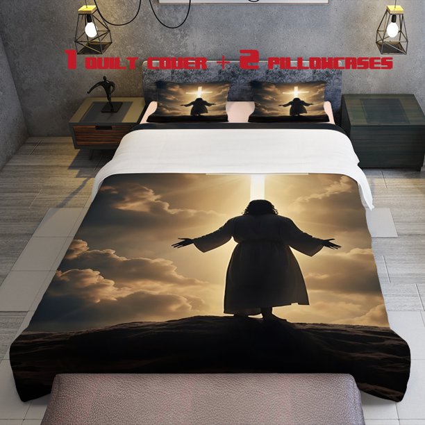 3pcs Sacred Theme Pattern Bedding Set Duvet Cover and Pillowcases