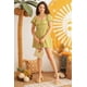 thumbnail image 2 of Vestido Mini de Color Verde Claro con Espalda Abierta, Mangas Cortas Abullonadas y Tejido Acampanado, 2 of 5