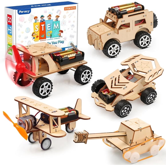Kit STEM Poraxy POR083 5 en 1 de madera para coches, 8 a 10 años