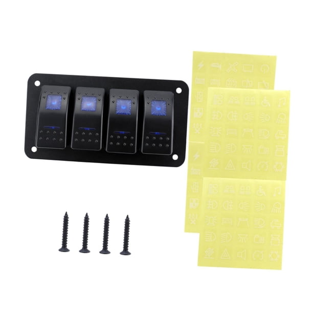 4 panel de interruptor de rockero de pandillas, aluminio, 12-24V universal, interruptor de retroiluminación azul de alternancia premium para vehículos