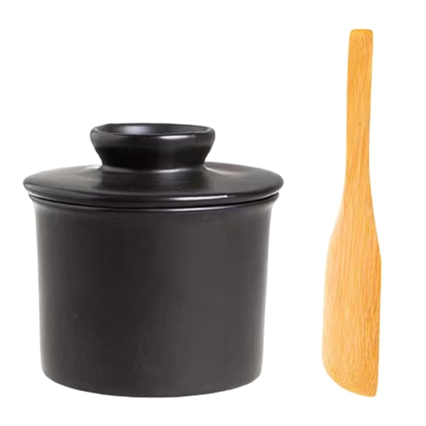 Mantequera con línea de agua para encimera, mantequera francesa con tapa, recipiente de cerámica para mantequilla fresca untable
