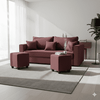 Construcsofá - Living Aurelia 3 Cuerpos + 2 Pouf Tela Burdeo