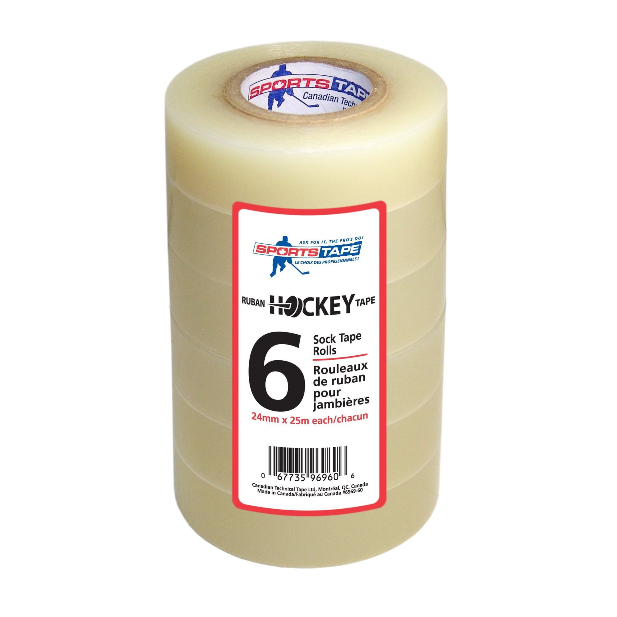 Sports Tape - Cinta Deportiva Para Hockey, Paquete Múltiple, Transparente, 6 Rollos