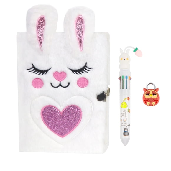 Diario de peluche ParkistStar A5 con candado y bolígrafo de 10 colores
