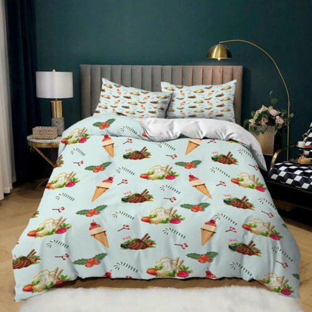 Cherry Ice Cream Quilt Duvet Cover Set Comforter Cover Bedspread3-Piece Bedding Set