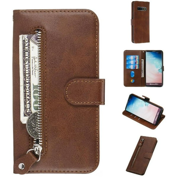 Funda con Cremallera para Samsung Galaxy S10 Plus, Carcasa Cartera de Cuero PU con Soporte y Tarjetero