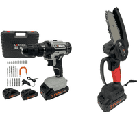 Pack Taladro Inalámbrico Lernen + Motosierra Podadora Lernen + 4 Baterías