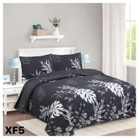 Genérico - Cubrecama Quilt Verano King - Negro Hojas Blancas Xf5
