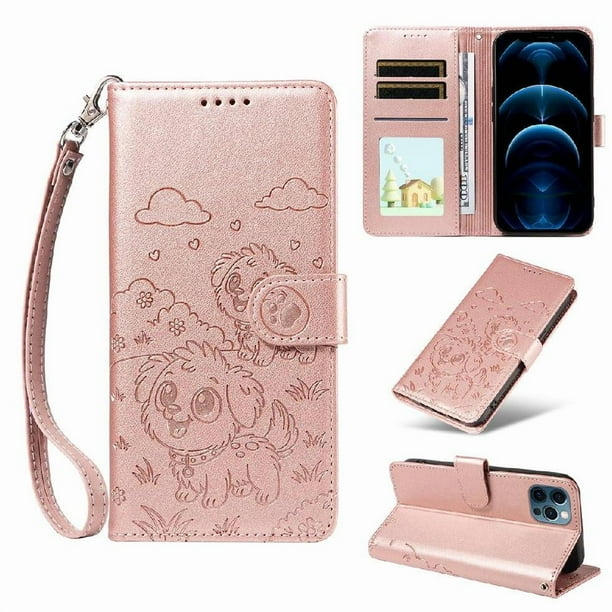 Funda Billetera FOXDOCK Compatible con iPhone 12 Pro Max, Diseño Perrito Tierno, Ranuras para Tarjetas y Soporte Plegable