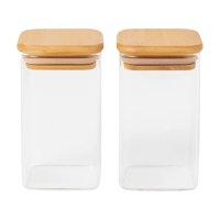 Disparo - Set 2 Frasco Hermetico Cuadrado 400Ml Vidrio 12Cm Tapa Bambú