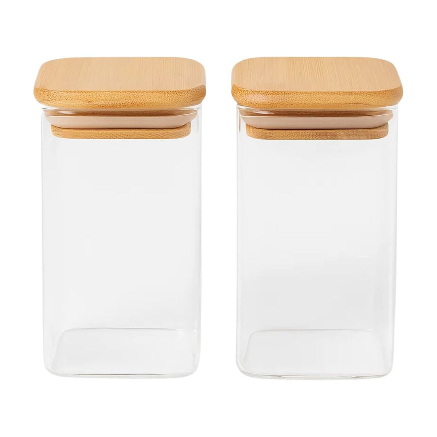 Disparo - Set 2 Frasco Hermetico Cuadrado 400ml Vidrio 12cm Tapa Bambú