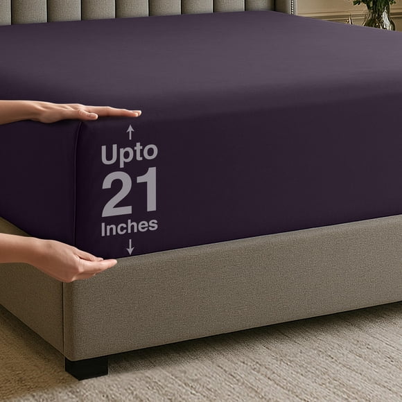 Sábana bajera Utopia Bedding Queen extra profunda con bolsillo de 21 pulgadas, color morado