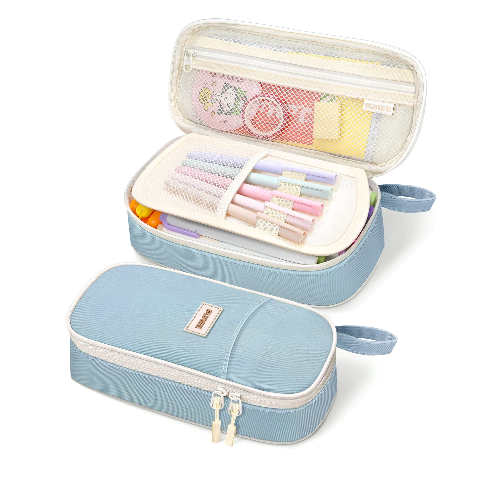 Estuche Para Lápices Sunee Grande Azul Con Cierre Y Organizador 23 X 11 X 6 Cm