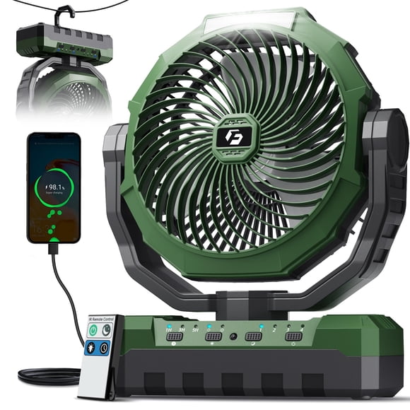 Ventilador para camping FRIZCOL de 36000 mAh recargable con luz y control remoto