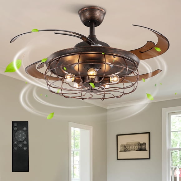 Ventilador de techo CROSSIO 122 cm estilo rústico con 5 luces y control remoto