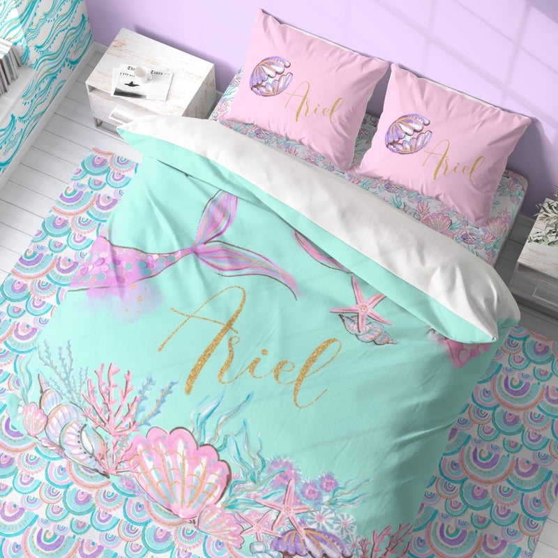 Milsleep - Juego De Cama Infantil Con Conchas De Sirena (edredón O Funda Nórdica)