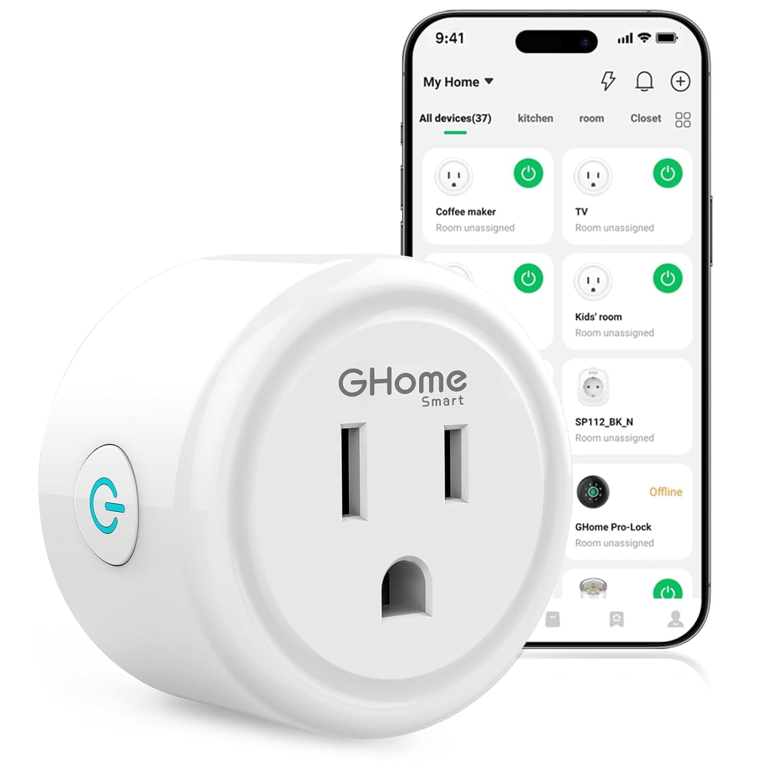 Ghome Smart - Smart Plug Home Smart Wifi Alexa Google Home White