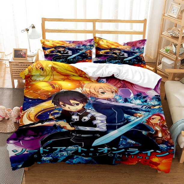 SAO Anime Art Print Three Piece Bedding Set Fashion Article Boys Or Adults For Beds Quilt Covers Pillowcases Bedding Set Bed Sheets